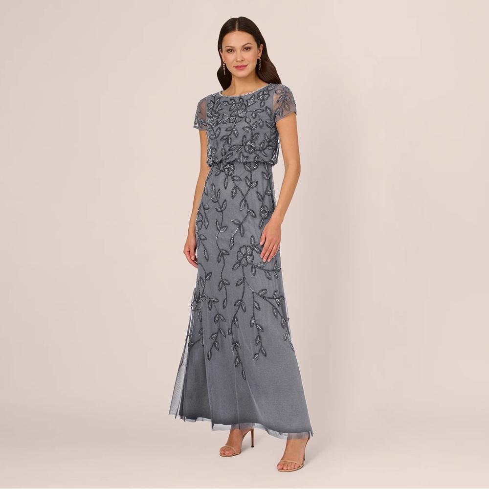 Adrianna Papell SZ 22W NWT Beaded Mesh Evening Gown MOB Short Sleeve Elegant MOG - Picture 7 of 16
